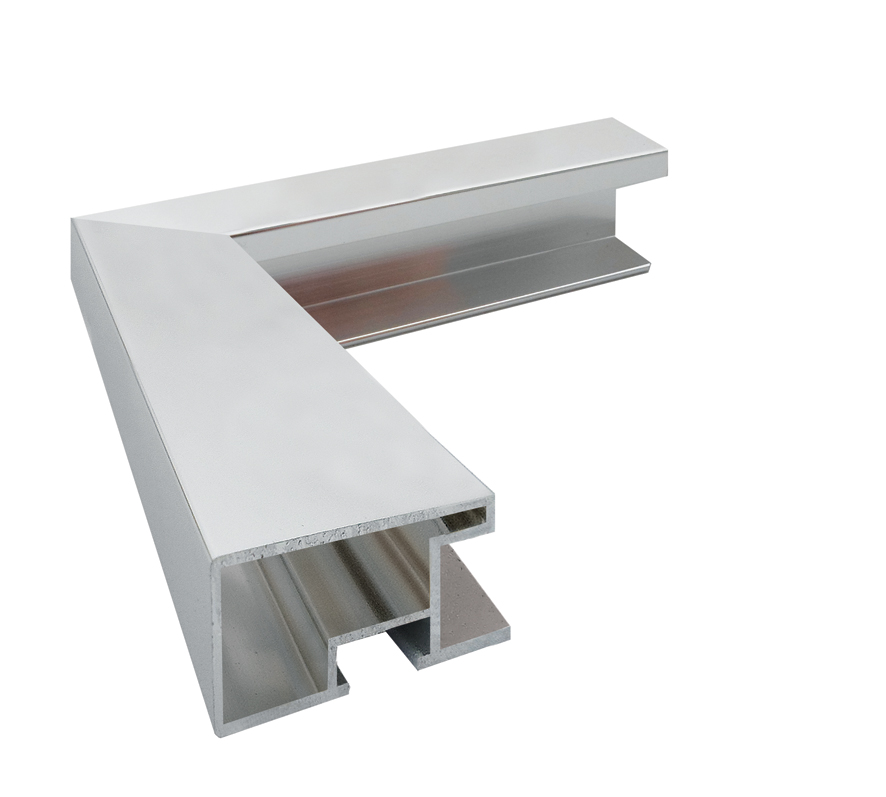 Silver metal picture frame corner sample with thick profile