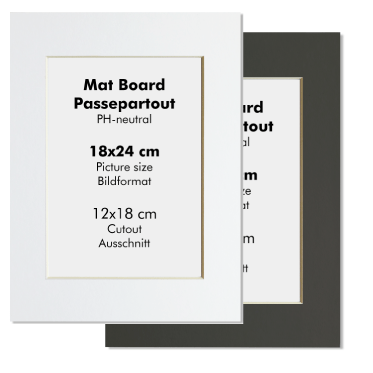 White and black mat board passepartout for 18x24 cm frames