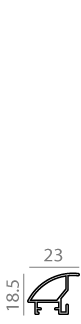 Technical diagram showing dimensions 23 and 18.5 on a black background