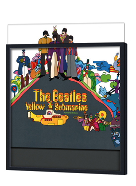 The Beatles Yellow Submarine album cover in a black vinyl display frame