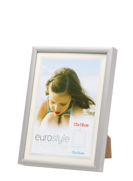 Silver Eurostyle photo frame with white mount and stock photo of a girl