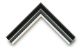 Corner sample of a modern black and silver picture frame molding