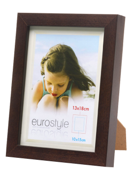 Dark brown wooden Eurostyle picture frame with 13x18cm white mat