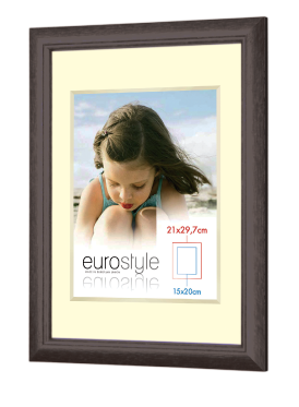 Dark brown wood grain photo frame with light cream mat board
