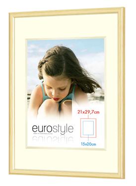 Eurostyle champagne thin wooden photo frame with white mount