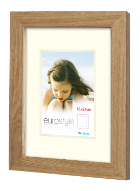 Oak wood photo frame with white mount and Eurostyle sample picture