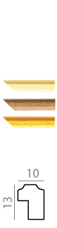Three wooden frame molding samples in light, medium, and golden oak finishes with dimensions 10 by 13