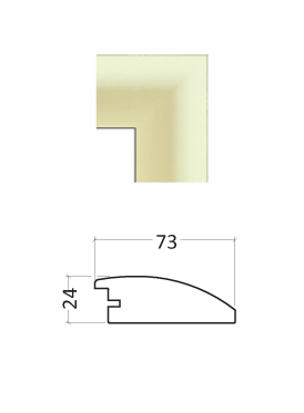 Technical diagram and color sample of a 73mm x 24mm flooring threshold profile