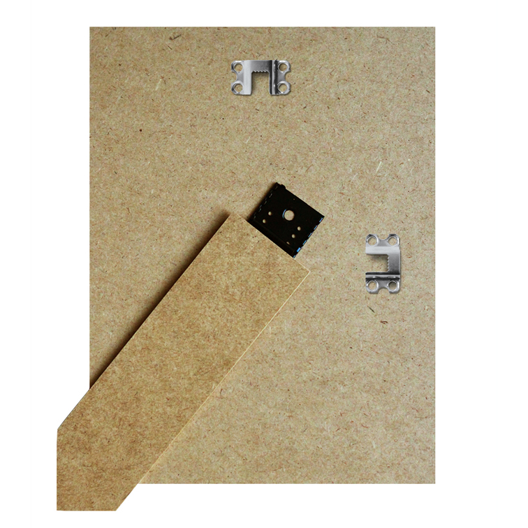 Back of a picture frame with easel stand and hanging hooks