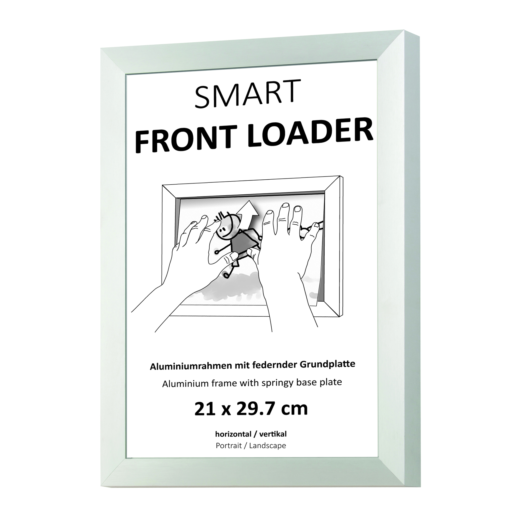 Silver aluminum A4 smart front loader picture frame