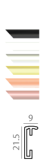 Color swatches for metal finishes featuring black, white, silver, gold, and rose gold with technical dimensions